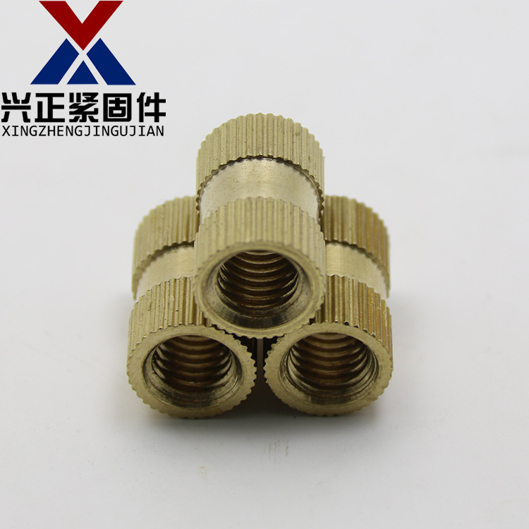 铜镶嵌件滚花铜螺母双通注塑螺母铜滚花螺母铜预埋件M3M4M5M6M8M1